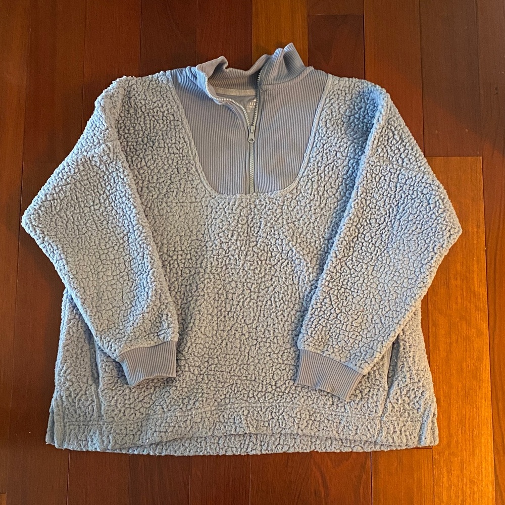 Aerie Light Blue Sherpa Quarter-Zip Hoodie